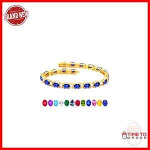14K Gold Plated Sterling Silver Tennis Bracelet, 6.5-7 Inch, Birthstone Gift